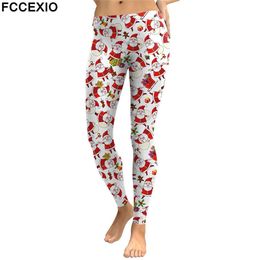 Capris Fccexio Leggings de Noël mignons pour femmes Pantalon Fiess du Nouvel An Mode Impression 3D Leggings Slim Sexy Élastique Entraînement Noël Legins