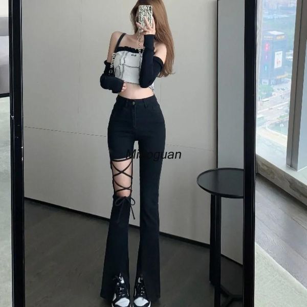 Capris Pantalon évasé pour femmes Leggings Skinny Ripped Sexy Vintage Denim Pantalon d'été pour femme Bell Bottom Jeans Femme Noir Tendance Chaude