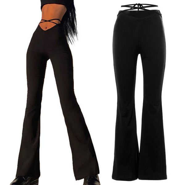 Capris High Black Vintage Collants Flash Années 90 Ville Style Bottes Sexy Femmes Pantalon Taille Creuse Cloche Bas Pantalon P230602