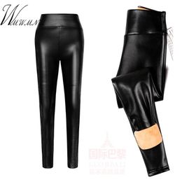 Capris Haute Qualité Pu Cuir Velet Crayon Pantalon 2018 Noir Automne Hiver Épais Chaud Leggings Plus La Taille 3xl Skinny Taille Haute Legging