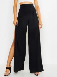 Capris High Split Solid Black Loose Yoga Pants Elegant Fashion Women Streetwear Wide Leg broek Vrouwelijke zij naadkleding