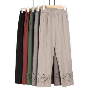Capris High Taille Rechte beenbroek Cutout Printing Classic Women's Spring en Autumn Fashion Elegant Solid Color Pants for Women