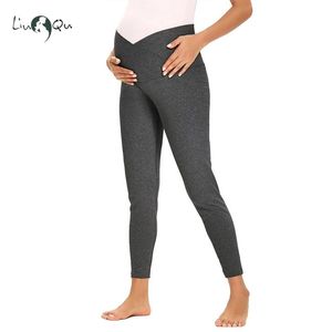 Capris Pantalones casuales con control de barriga de cintura alta Pantalones de maternidad Leggings sobre el vientre Leggings de entrenamiento de maternidad con bolsillos para mujer