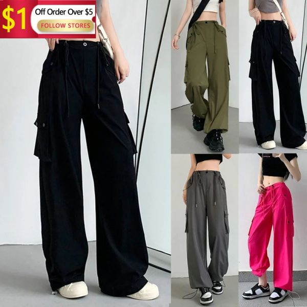 Capris Hip Hop, pantalones Cargo para mujer, ropa de calle, pantalones de pierna ancha a la moda, pantalones elásticos de cintura, pantalones elegantes para mujer