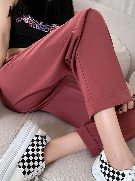 Capris Jielur coréen costume pantalon femmes Rose rouge kaki noir Capris automne mince haut de gamme décontracté glace soie pantalon droit femme XSXXL