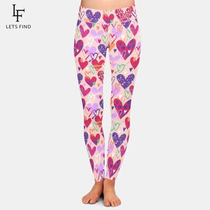 Capri Letsfind Mode Valentijnsdag Handgetekende Harten Print Damesbroek Hoge Taille Zachte Fiess Elastische Volledige Legging