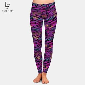 Capris Letsfind High Quaility Milk Silk Print Lila und Schwarz Tiger Stripes Damen Leggings High Wiast Slim Fiess Leggings