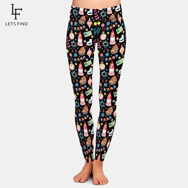 Capris LETSFIND Invierno Nuevas Mujeres Pantalones Sexy 3D Elementos de Vacaciones de Navidad y Año Nuevo Imprimir Pantalones de Fitness Leggings Completos para Mujer