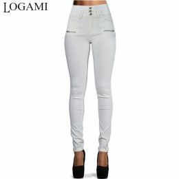 Capris LOGAMI Solide Taille Haute Pu Pantalon Femmes Sexy Skinny Stretch Slim Pantalon Crayon Pantalon Blanc