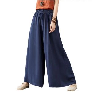 Capris nuevo verano 2024 mujeres cómodos pantalones de pierna ancha finos frescos, pantalones de lino de algodón de talla grande de marca, pantalones de falda casual 6XL 7XL