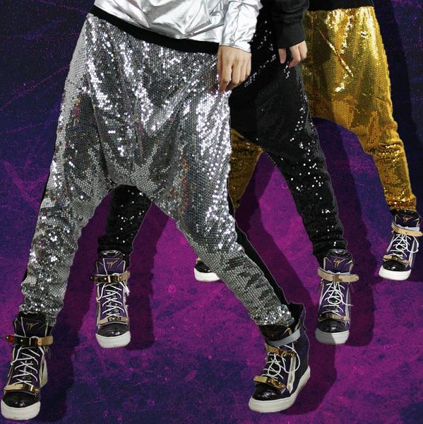 Capris nouvelle mode sarouel femmes Bling grand entrejambe personnalisé hip hop danse scène costumes métal couleur Jazz pantalon