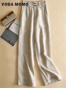 Capris Nouveau Printemps Taille Haute Simple Vintage Haruku Style Droit Lâche Pantalon Large Coton Lin Décontracté Couleur Unie Pantalon Femmes