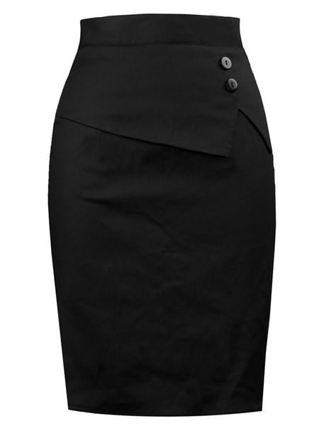 Capris Office Ladies Black Pencil Falda Bud Slim Fit de cintura alta Mujeres Summer elástica Bodycon Longitud de la rodilla Elegante 2021 Faldas