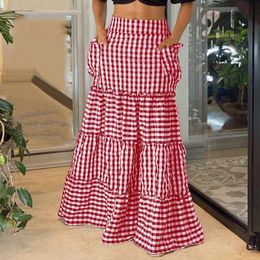 VONDA – jupe trapèze à carreaux, Vintage, imprimée, Aline, taille haute, à volants, surdimensionnée, streetwear, automne 2022