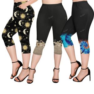 Capris de talla grande bolsillos Tie Dye Capri Leggings Mujer primavera, verano Casual 3D impreso pantalones ajustados Midi pantalones Mujer