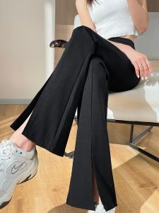 Capris Plus Size Slit Front Black Flare Pants voor vrouwen Koreaanse stijl Casual Office Lady Business Work Work Broeken High Taille Suit broek