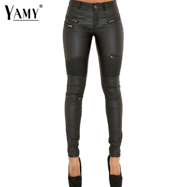 Pantalon cuir Capris Pu Pantalons filles Femmes 2022 Zippers Low Raist Elastic Skinny Pantal