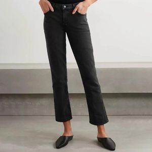 Capris Rowling Woman Spring Summer Midden Taille Knop Katoenbroek Casual Solid Classic Jeans Vintage Chic Wide Leg Pant 2021