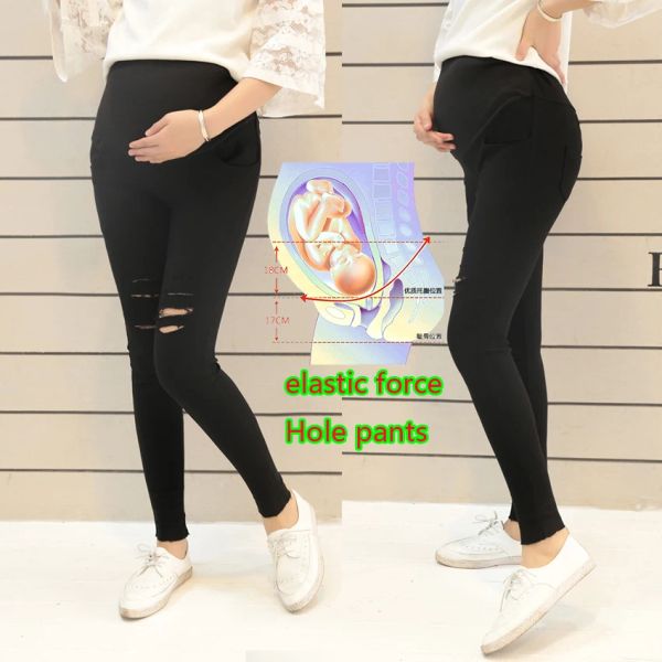 Capris primavera y otoño Nuevos pantalones de maternidad embarazadas lavan pantalones de mezclilla de agua estirado pantalones de elevación de estómago pies