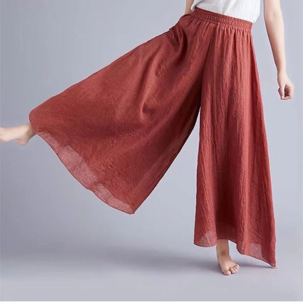 Capris Printemps Été Nouveau Style Coton Lin Femmes Pantalon Taille Haute Pantalon Hakama Casual Jambe Large Pantalones Lâche Rétro Yoga Pantalon