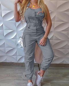 Capri Band Jumpsuit Vrouwen Losse Tuinbroek Lange Rompertjes Zomer Effen Zakken Cargo Broek Vrouwelijke Casual Werk Speelpakjes Overalls