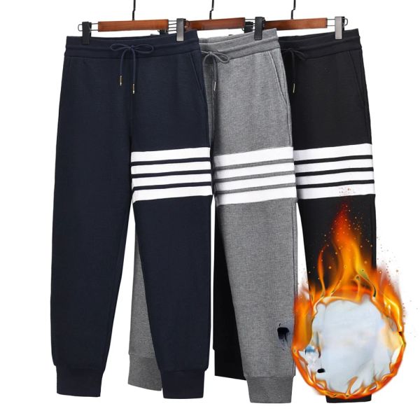 Capris Tb Browin Hommes Femmes Pantalon Hiver Veet Chaud Sport Pantalon De Survêtement Casual Sport Pantalon Rayé Gaufre Femmes Brossé Conception Coréenne