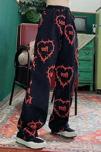 Capris Vintage Streetwear beau amour sombre imprimer Boyfriend lâche Pantalon consécutif décontracté pantalon féminin