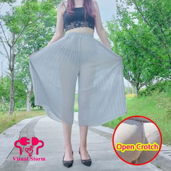 Capris femme sexy voir à travers un pantalon à entrejambe ouvert chaud en plein air facile style coréen style japonais pantalon ample évider jupes sans entrejambe