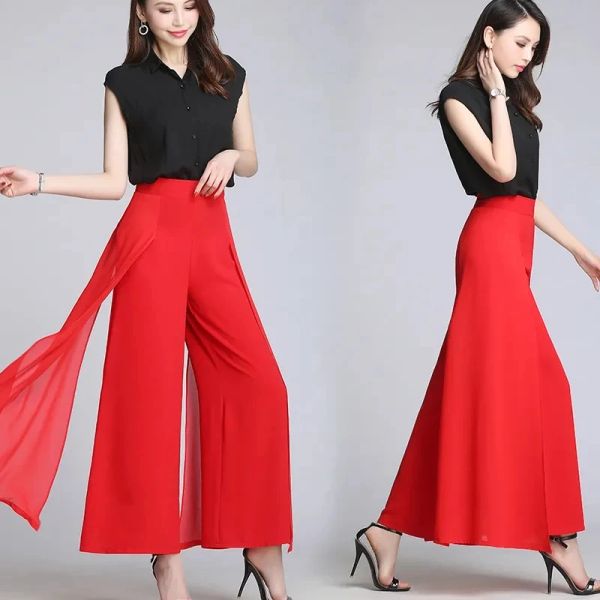 Capris Femmes En Mousseline De Soie Pantalon À Jambes Larges Printemps Été Mince Culottes Taille Haute Lâche Allmatch Solide Dame Pantalon Élégant Mode Palazzo