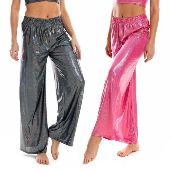 Capris Moda Mujer Brillante Metálico Spandex Disco Pole Dance Pantalones De Pierna Ancha Cintura Elástica Pantalones De Hip Hop Ropa Informal Suelta Pantalones De Jazz