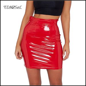 Capris Femmes en faux cuir jupe classique Latex Pu Pu High Waited Stretch Slim Mini Aline JUITS CURS COURT