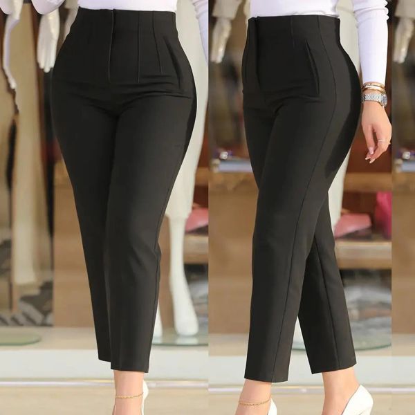 Capris Pantalones de trabajo recortados de cintura alta para mujer, pantalones de vestir a cuadros para mujer, pantalones de vestir informales de negocios para mujer, pantalones de vestir informales de negocios