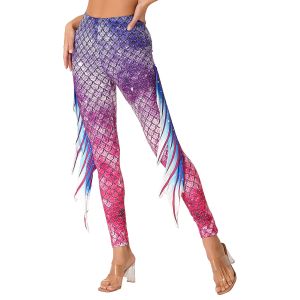 Capri Vrouwen Zeemeermin Leggings Vis Schaal Gedrukt Tule Uitlopende Broek Hoge Taille Elastische Fitness Yoga Broek Carnaval Halloween Kostuum