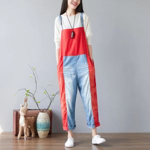 Capri Dames Patchwork Leuke Gaten Denim Jumpsuits Gescheurd Gekrast Gebleekte Vintage Rompertjes Broek Vrouwelijke Denim Overalls Broeken