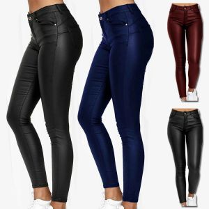 Capris Femmes Fitness Couleur Unie Pantalon en Cuir décontracté Pantalon Skinny Pantalon Chaud pour Femme Sexy Serré Dames Stretch Pantalon Taille Haute