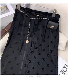 Pantalones de cintura alta para mujeres de Capris con logotipo de cinturón impreso color negro pantalones largos talla grande smlxlxxl3xl4xl