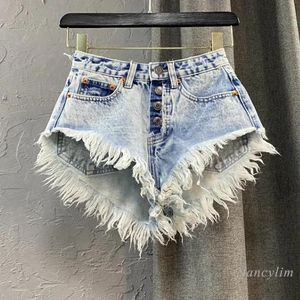 Capri Dames Jean Shorts Zomer Hoge Taille Singlebreasted Wijde Pijpen Hot Pants Gescheurde Omzoomde Burr Denim Korte Femme Ropa Mujer