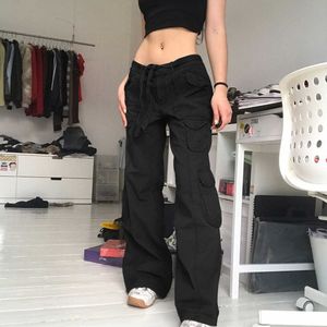 Capris Women's Pants Capris Casual Cargo Pants Low Waist Vintage Grey Loose Streetwear Baggy Jeans Women Oversized High Street Sexy Y2K S