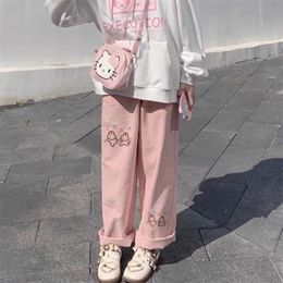 Pantalon féminin Capris Capris Kawaii Carton d'automne pantalon de cargaison rose
