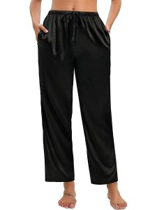 Capris zijden satijnen pyjamabroek voor dames Zachte lange loungebroek Broek met trekkoord Casual nachtkleding Pj-broek met zakken