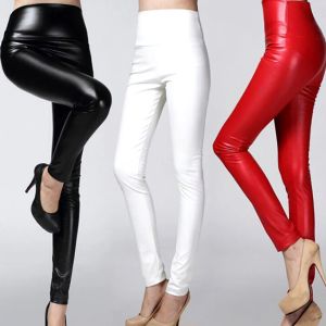 Capris Femmes Sexy Faux Cuir Leggings Taille Haute PU Polaire Femme Plus La Taille Pantalon Pantalon D'hiver Dames Leggins Multicolore Mode