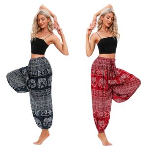Capri Womens harembroek Boho Vintage print losse yoga broek hippie vrije tijd buikdans broek broek baggy legging sportkleding