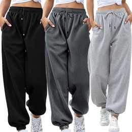 Pantalons de survêtement pour femmes Capris Pantalons de sport gris baggy joggeurs à jambe large de streetwear surdimension