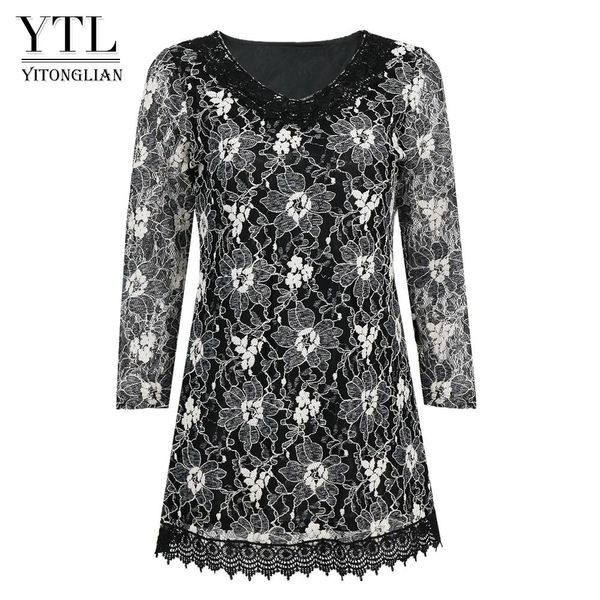 Capris Yitonglian Femmes Vintage Crochet Col V Classique Argent Tendance Floral Dentelle Blouse 2021 Grande Taille Tunique Tops Chemise Oversize H429