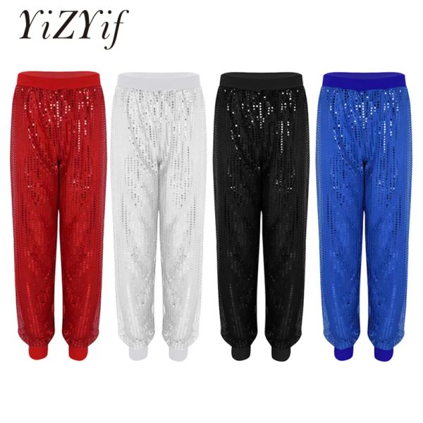 Capris Yizyif Pantalones de Hip Hop para Mujer, Lentejuelas Brillantes, Traje de Baile Hiphop, Pantalones bombachos Brillantes, Ropa para Club, Pantalones Harem para Mujer