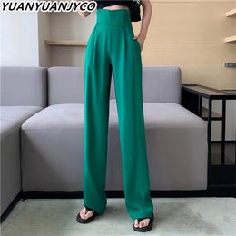 Capris Yuanyuanjyco Koreaanse stijl hoge taille brede poot broek vrouwen Koreaanse mode elegante kantoor dame lente herfst zwarte witte broek