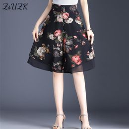Capris Zuzk vrouwen bloemen chiffon korte broek zomer coole mode elastische wiast knielengte broek elegante losse wide been skorts 7colors