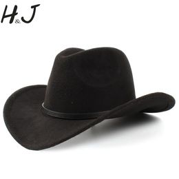 Caps 2big Taille Wool Women's Men's Western Cowboy Hat pour gentleman Lady Jazz Cowgirl avec cuir Cloche Church Sombrero Caps