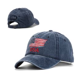 Casquettes 4 couleurs en détresse drapeau américain Star Ball Denim femmes broderie lettre Jeans chapeau USA Hip Hop casquette AA220517