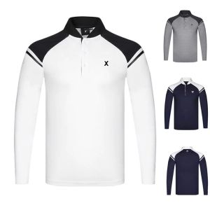Caps herfst nieuwe golfkleding heren top lange mouw elastische fast droge mode buiten sport hoge kwaliteit ademende polo shirt